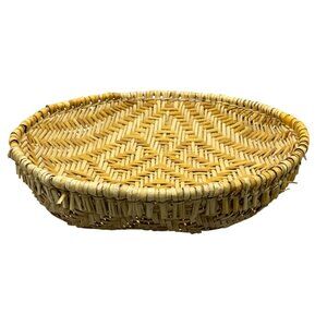 Handwoven Round Rattan Basket Tray 12" X 3" Used READ